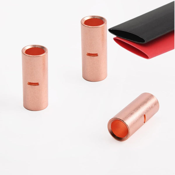 8 PCS 2 Gauge Non-Insulated Butt Connectors, 2 AWG Butt Splice Uninsulated Crimp Wire Connectors with Heat Shrink