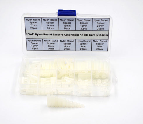 OD 5mm (0.197") ID 3.2mm (0.126") White Nylon Unthreaded Clearance Spacers Standoffs Kit for M3 Screws