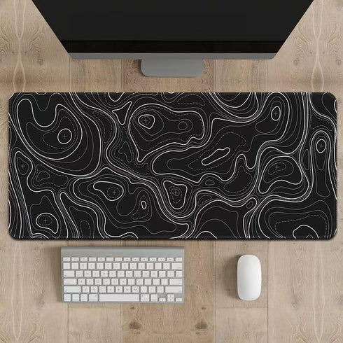 XXL Extended Topographic Gaming Mouse Pad 31.5x15.7inch, Large Black Computer Mouse Mat with Non-Slip Rubber Base