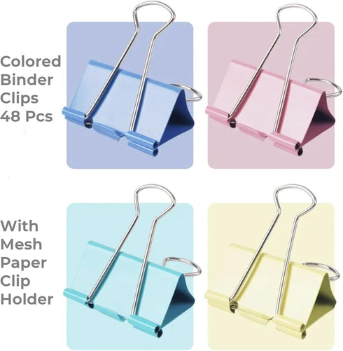 Binder Clips - 48 Pcs 1 Inch Paper Binder Clips with Holder for Desk, Medium Paper Clamps for Office Home