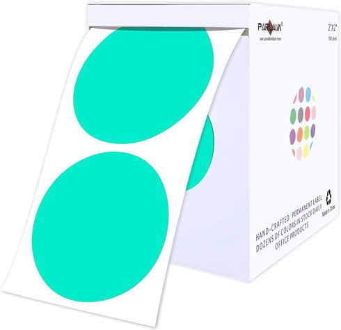 PARLAIM 2" Round Color Code Stickers, 500pcs | Aqua Color Coding Circle Dot Labels in Dispenser Box for Organization