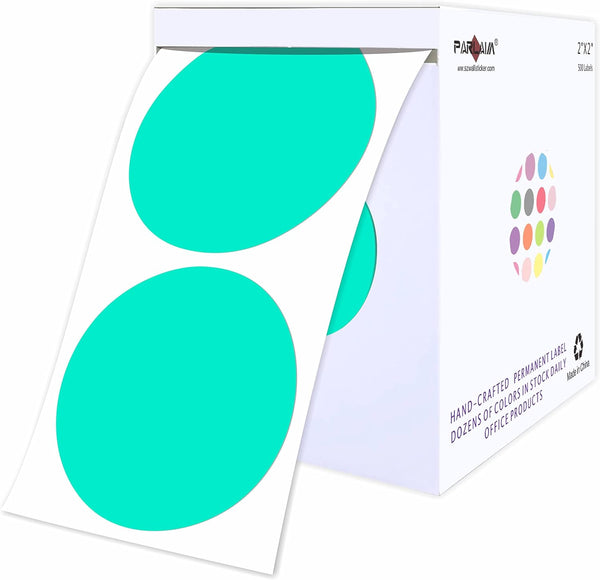 PARLAIM 2" Round Color Code Stickers, 500pcs | Aqua Color Coding Circle Dot Labels in Dispenser Box for Organization