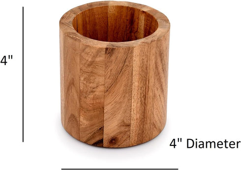 NIRMAN Acacia Wood Round Pencil/Pen Holder for Desk, Multi-Purpose Desktop Organizer for Home, School, Office