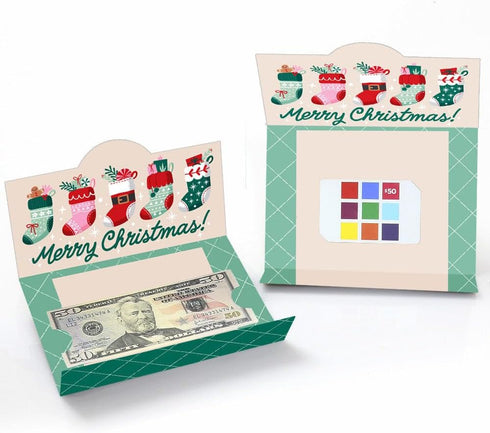 Set 8 Big Dot of Happiness Christmas Stockings Money Cards for Cash with Envelopes, Winter Holiday Party Gift Card