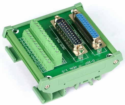 Electronics-Salon DB25 D-SUB DIN Rail Mount Interface Module, Male/Female, DSUB Breakout Board