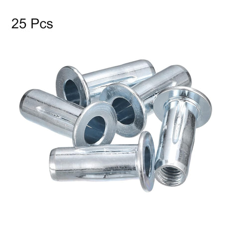 uxcell M8 Multi-Grip Rivet Nuts, 25pcs Pre-Bulbed Shank Flat Head Threaded Insert Nut, Carbon Steel for Construction