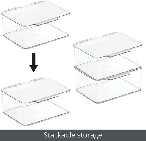 mDesign Small Plastic Home Office Storage Organizer Box with Hinged Lid for Desktops - Holds Pens, Pencils, Sticky