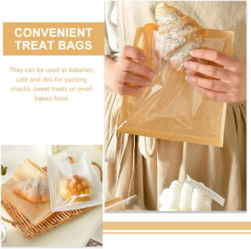 100pcs 21x25cm Packaging VALICLUD Kraft Paper Bread Bags with Oil-resistant Coating Bakery Pouches for Sandwiches