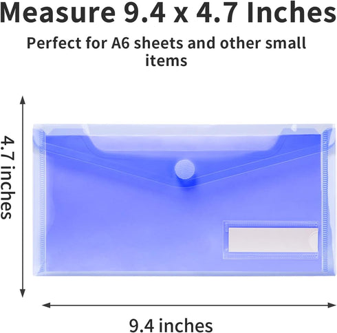 Sooez 24 Pack Clear Plastic Pencil Pouch, Poly Envelopes File Bag with Label Pocket for A6 Size Files