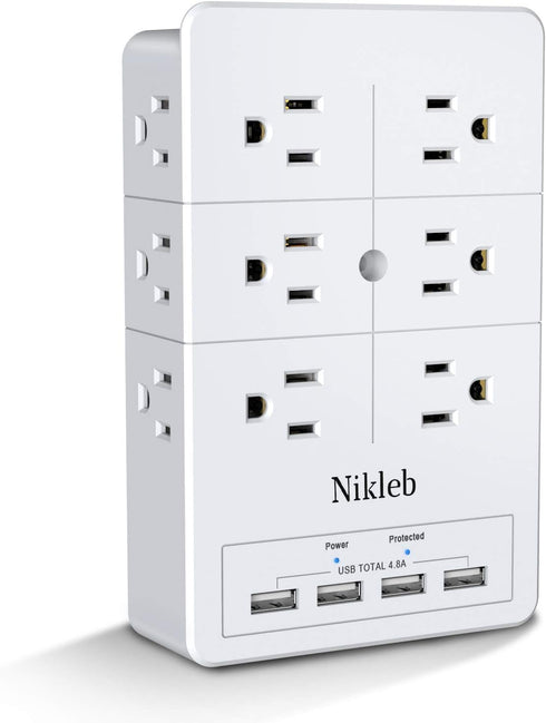 Multi Plug Outlet Surge Protector Nikleb, 12 Electrical Outlet Extender with 4 USB Charging Ports