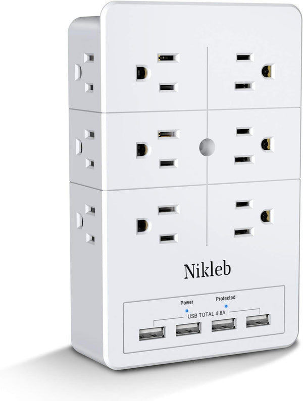 Multi Plug Outlet Surge Protector Nikleb, 12 Electrical Outlet Extender with 4 USB Charging Ports