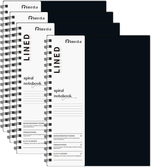 Large Lined Notebook, Spiral Notebook, 8.5" x 11", 4 Pack, LINED Notebook, 120 Pages, 100 GSM Thick Paper, Hardcover