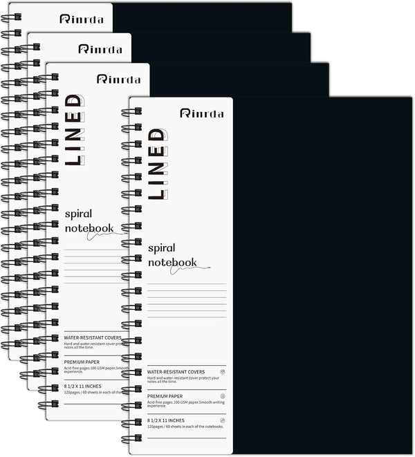 Large Lined Notebook, Spiral Notebook, 8.5" x 11", 4 Pack, LINED Notebook, 120 Pages, 100 GSM Thick Paper, Hardcover