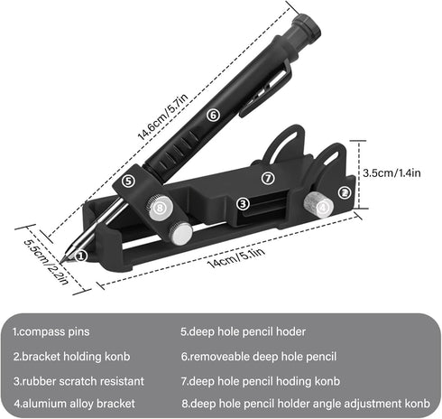 Multi-function Scribing Tool, Aluminum Alloy Carpenter Pencil with Deep Hole Pencil for DIY Woodworking Measuring