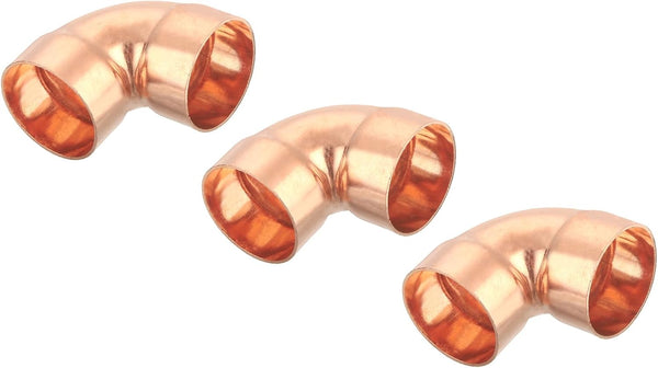 uxcell 3 Pcs 1.5 inch 90 Degree Elbow Copper Pipe Fitting Connector for Plumbing, Sweat Solder Connection