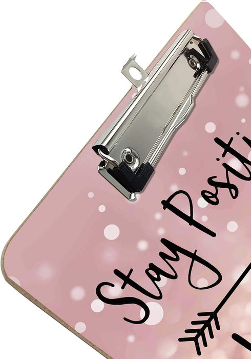 Cute Decorative Clipboard with Inspirational Quotes, Stay Positive Work Hard, 8.5" x 12.5", Art Rose Gold Glitter Black