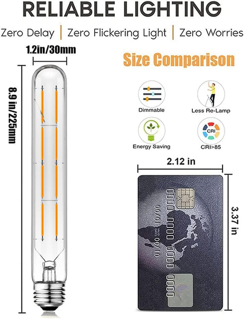 XININSUN T10 Led Bulbs,Long Tubular Led Light Bulbs, E26 Dimmable Tubular Bulb,Equivalent 75 Watt, E26 Edison Style Vintage LED Filament Light Bulb,2700K Warm White,8.9in(225mm),4-Pack. by XININSUN