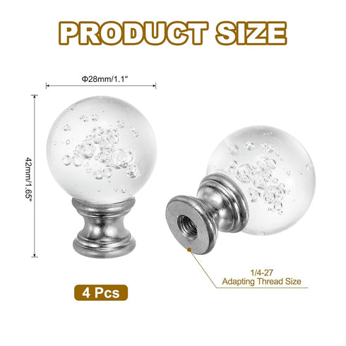 1/4-27 4Pcs PATIKIL Lamp Finial Cap for Lampshade Harp Top, Cap Nut Screw Cap Knob Clear Bubbles Ball Shaped Crystal