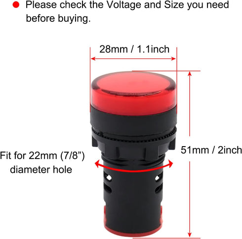 LED Indicator Light, AC/DC 24V 20mA Flush Panel Mount, 10 Pcs in Red, Green, Blue, Yellow, White