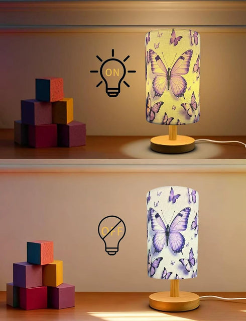 Bedroom,3 Bulb Butterfly Lamp, Butterfly Lamps for Girls Color Night Light Wood Nightstand Desk Base Flaxen Fabric