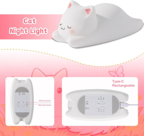 Lamp,16 Dimmable ZKLiLi Night Light for Kids Colors Cute Cat Lamp, Baby Night Lights for Nursery Toddler,Silicone