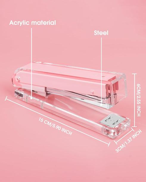 Clear Acrylic Stapler, Desktop Stapler, Office Stapler, Elegant Modern Desk Accessory for The Desk at Home, Office, or School(Pink) by Honagu