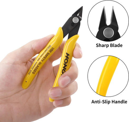 HongWay 5pcs Micro Flush Cutters, 5 inches Wire Cutter with Internal Spring for Electronics, Heating Wire, Soft Copper