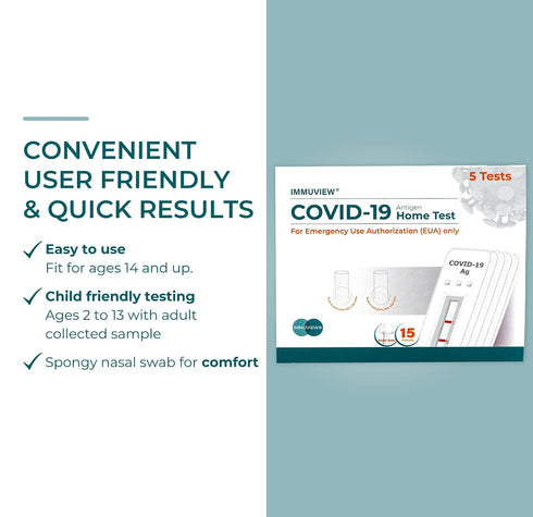 ImmuView COVID-19 15 (1 Pack, 5 Antigen Home Test, FDA EUA At-Home Self Test, Non-invasive Nasal Swab, Easy to Use