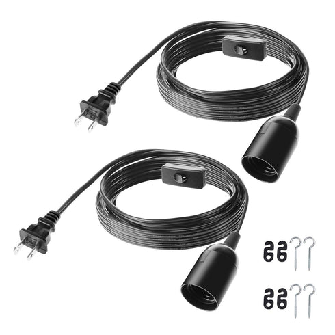 2-Pack 375W E26 E27 (6 Extension Hanging Lantern Cord Cable UL with Socket On/Off Button Pendant Lighting - Feet Black)