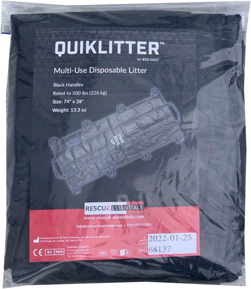 500 Lb The Original Rescue Essentials Brand QuikLitter, Black Nylon Handles, Non-Woven Fabric, Rated, Low Cost