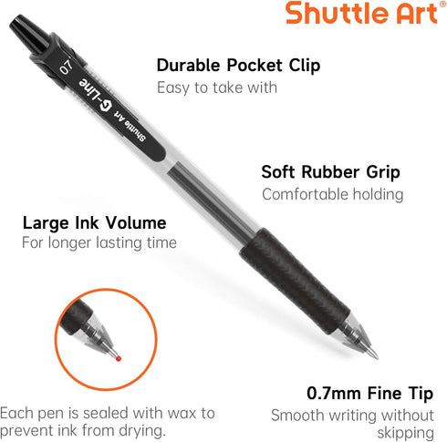 Shuttle Art Black Gel Pens, 100 Pack Retractable Medium Point Rollerball Gel Ink Pens for Office School