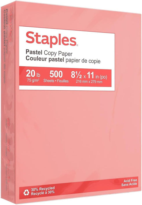 Staples Pastel Colored Copy Paper 8 1/2-Inch X 11-Inch Salmon 500/Ream, For