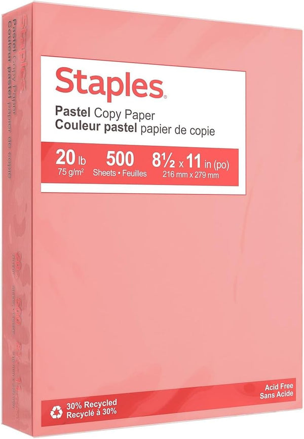 Staples Pastel Colored Copy Paper 8 1/2-Inch X 11-Inch Salmon 500/Ream, For