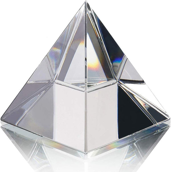 Crystal Pyramid Figurine Collectible, Transparent Glass Paperweight with Gift Box for Decoration (60mm)