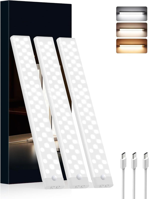 Rihvy Under Cabinet Lighting Wireless, 3 Packs Rechargeable Motion Sensor Light Indoor Disassembled,