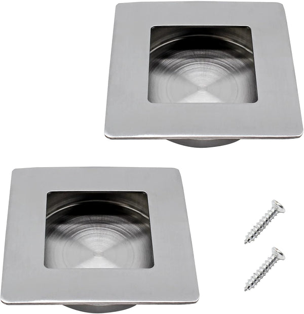 2 Pack 70 x 70MM Recessed Flush Pulls, Stainless Steel Square Invisible Flat Finger Pull for Sliding Door