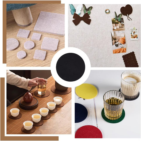 60pcs 3 inch PH PandaHall Black Lamp Base Felt Adhesive Non-Slip Fiber Circles Round Coaster Protectors for Furniture