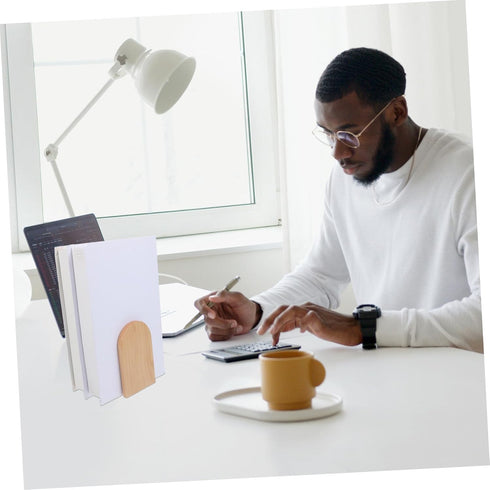 Simple Design Wooden Bookends for Desk and Shelf Thick Beech Wood Book Stand Book Holders for Office Organization