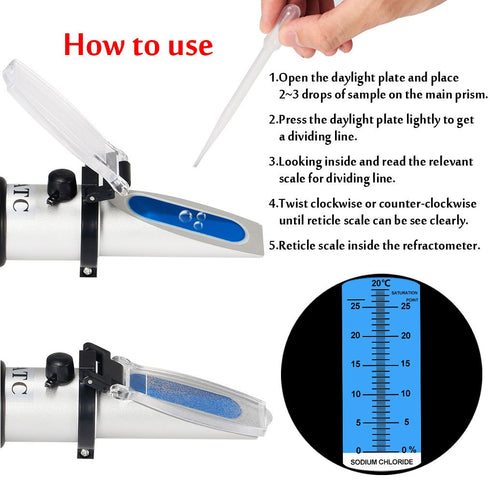 Sodium Chloride Refractometer, V·RESOURCING 0~28% Salt Analyzer Tester for Food Salinity