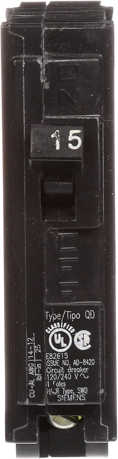 Siemens HI 15-Amp D115 QO Replacement Single Pole Circuit Breaker, as shown in the image