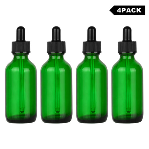 stonylab 4-Pack Glass Dropper Bottles with Inner Plug and Label for Essential Oils (60 ml, Green)