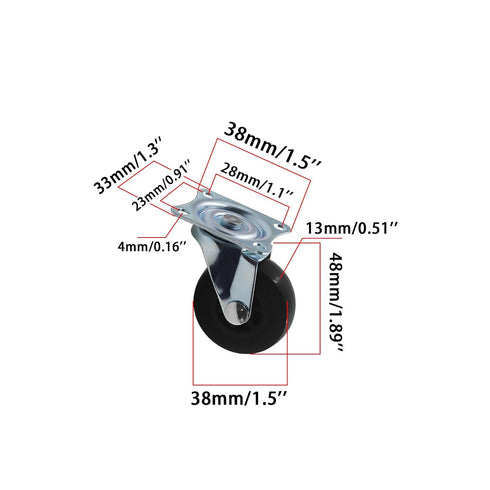 360 1.5 Inch Set 8 Heavy Duty Industrial Caster Wheel PU No Noise Mini Wheels,TTZEZE Degree Swivel Rectangle Top Plate