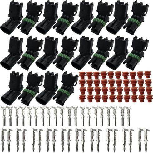 10 PACK 14-16 AWG Gauge 2 Pin Position Terminal Weather Pack Connector Male Female Set Weather Proof
