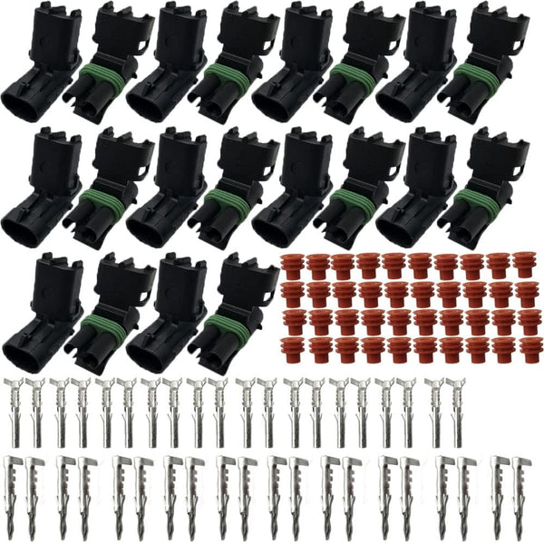 10 PACK 14-16 AWG Gauge 2 Pin Position Terminal Weather Pack Connector Male Female Set Weather Proof