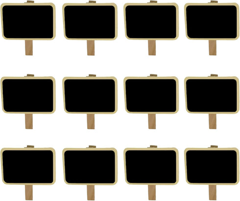 12 Mini Retangle Chalkboard Blackboard with Wooden Clip Message Board Signs and