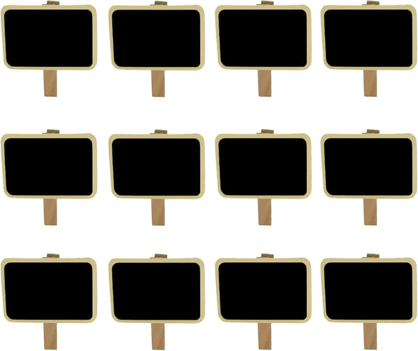 12 Mini Retangle Chalkboard Blackboard with Wooden Clip Message Board Signs and