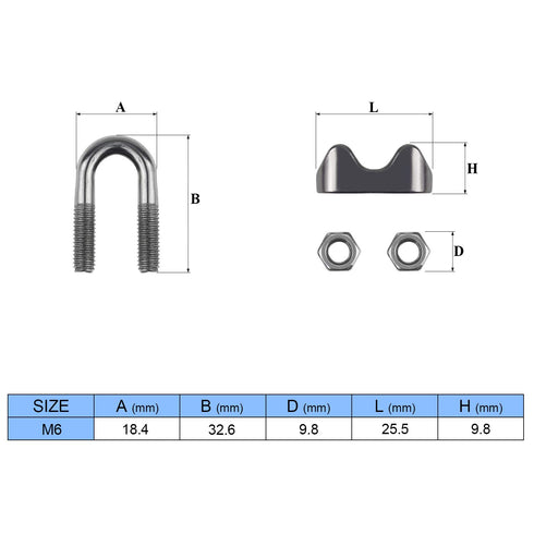10PCS 1/4 Inch M6 Stainless Steel Wire Rope Cable Clip Clamp