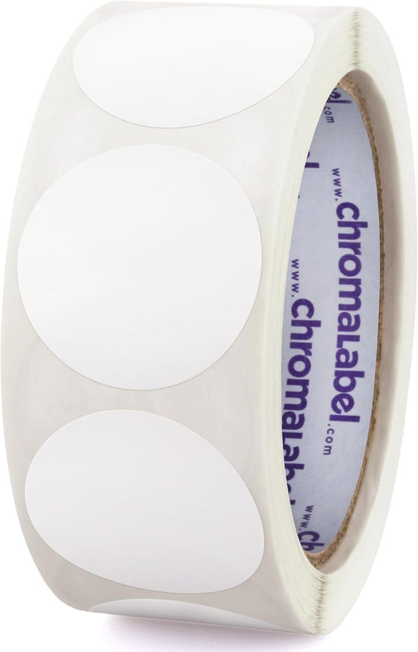 ChromaLabel 1.50 Inch Round Label, Removable Color Code Dot Stickers, 500 Labels per Roll, White
