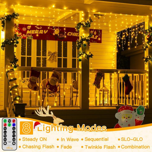 504LED 41FT, 8Modes Ollny Icicle Lights for Outside Warm White Christmas Light with Remote Timers Waterproof, Plug