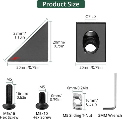 JiGiU 10PCS Triangle Angle Sharp Corner Bracket, Black Angle Sharp Corner Bracket Connector for 6mm Slot Aluminum Extrusion Profile 2020 Series 3D Printer Accessories(Triangle Connector)